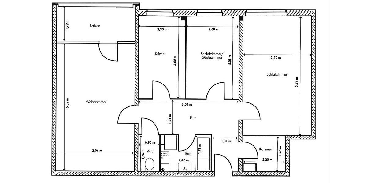 Etagenwohnung Köln Porz - 3 Zimmer, 89 m&sup2;, 1.250&euro; | Angebot:25257701