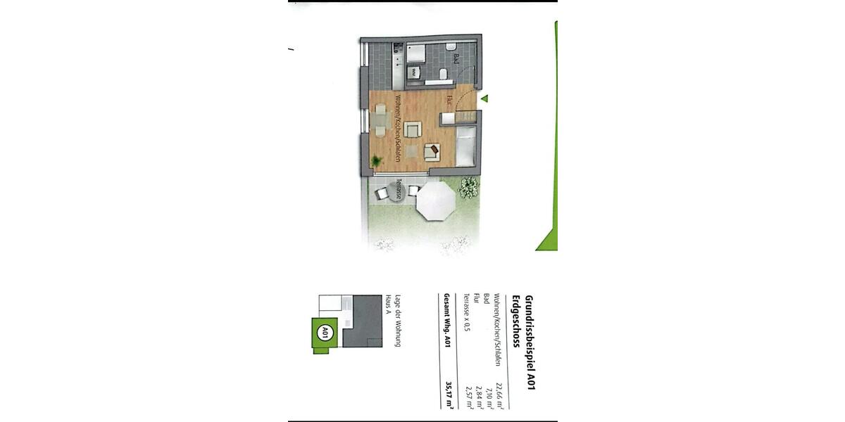 Erdgeschoßwohnung Aalen Unterkochen - 1.5 Zimmer, 36 m&sup2;, 600&euro; | Angebot:25057558