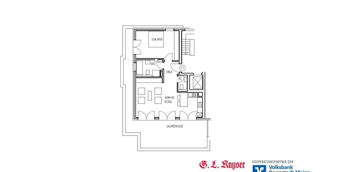 Dachgeschoßwohnung Wiesbaden Mainz-Kastel - 2 Zimmer, 83 m&sup2;, 1.450&euro; | Angebot:24849717