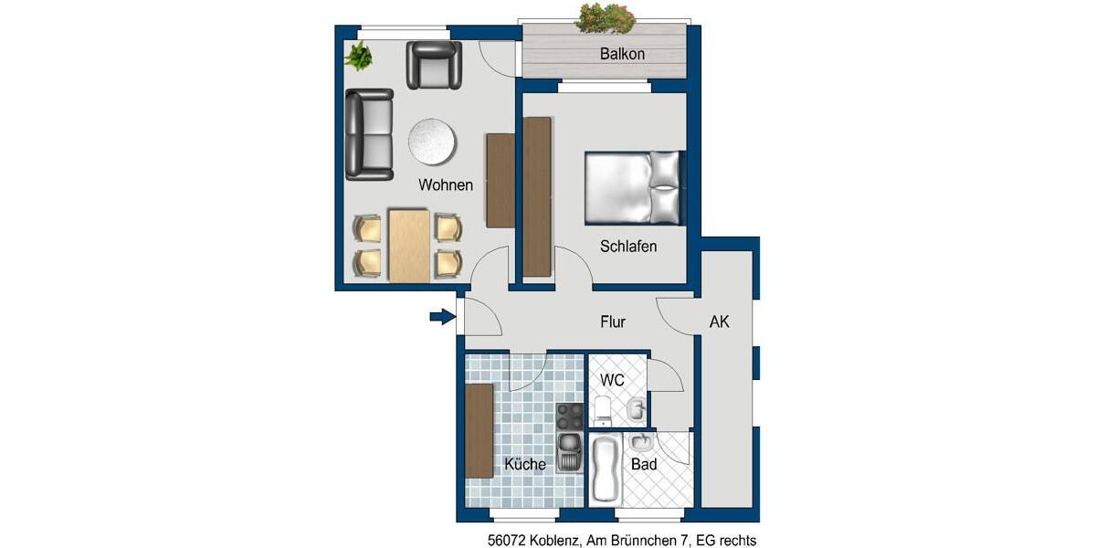 Erdgeschoßwohnung Koblenz Bisholder - 2 Zimmer, 62 m&sup2;, 624&euro; | Angebot:25152982