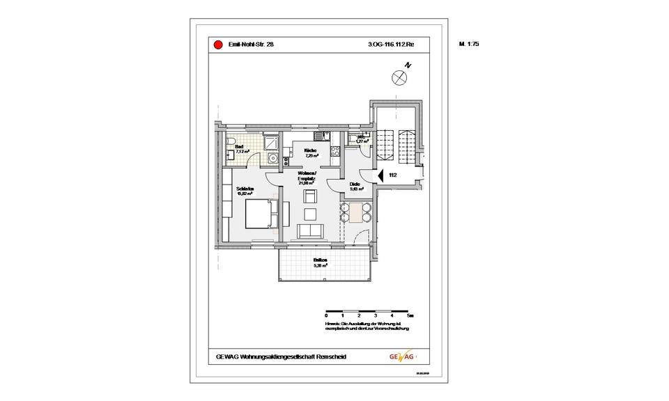 Etagenwohnung Remscheid Gemarkung Bergisch Born - 2 Zimmer, 63 m&sup2;, 437&euro; | Angebot:25232136
