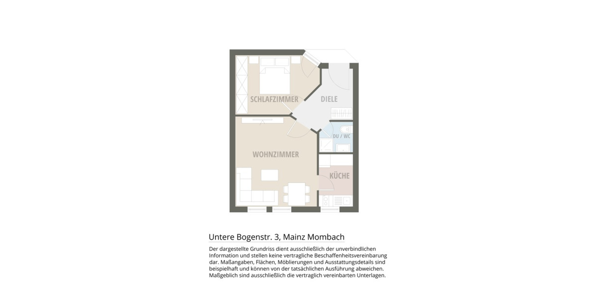 Erdgeschoßwohnung Mainz Mombach - 2 Zimmer, 43 m&sup2;, 1.300&euro; | Angebot:24976224