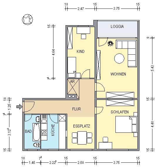 ** MODERNISIERTE 3 Zimmer Wohnung MIT GROßEM ESSPLATZ, BALKON UND NEUEM DUSCHBAD**
