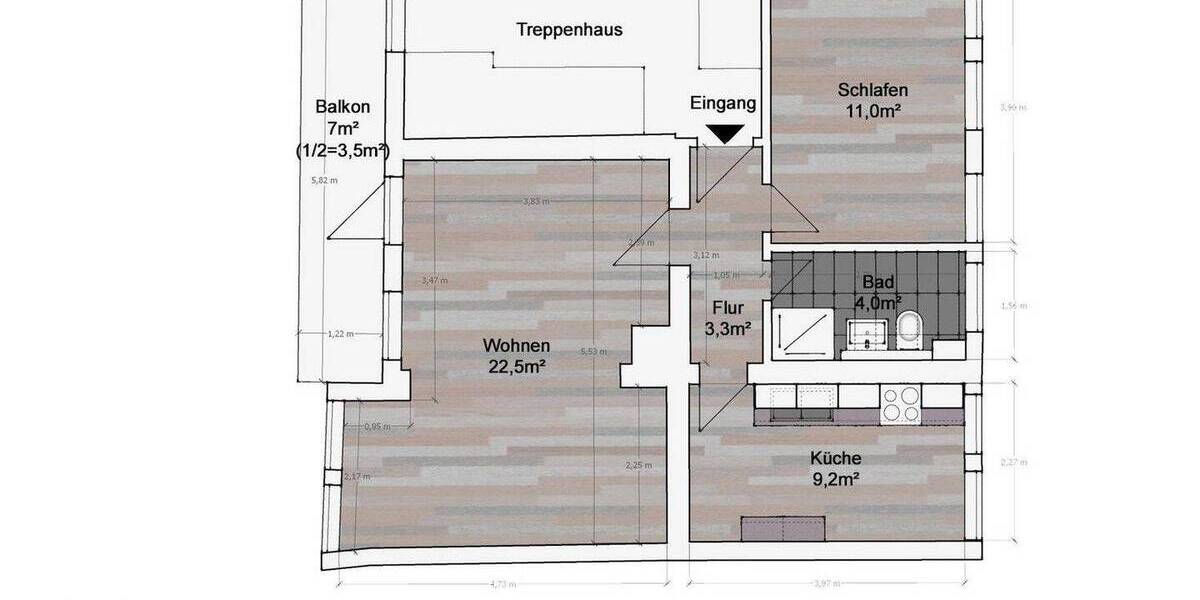 Etagenwohnung Wolfenbüttel Stadtgebiet - 2 Zimmer, 53 m&sup2;, 650&euro; | Angebot:26795406