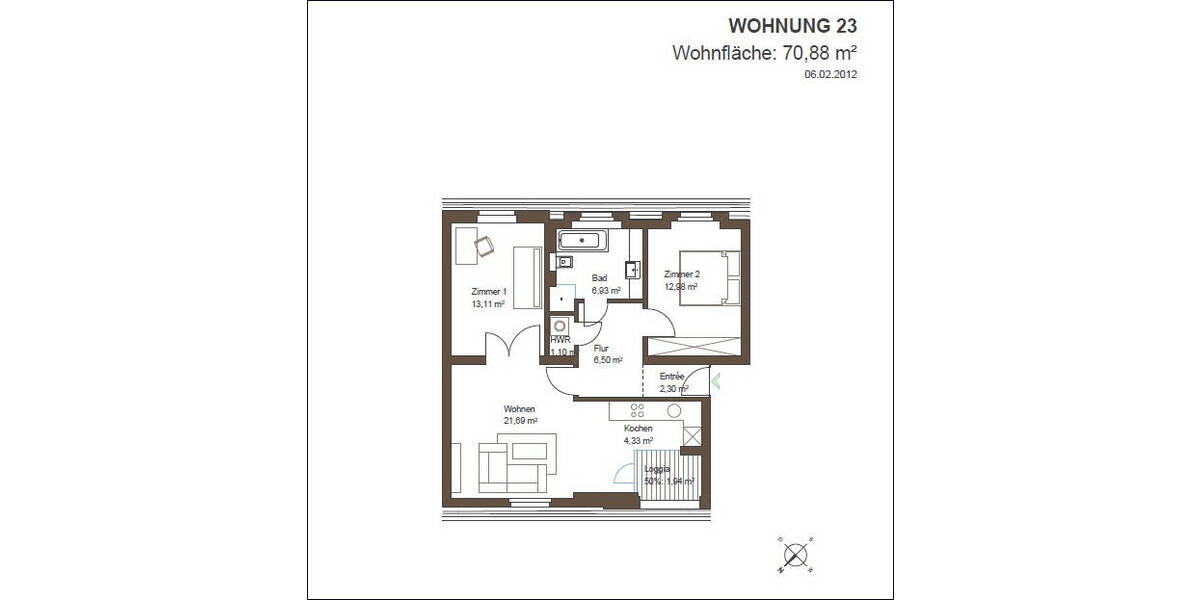Etagenwohnung Ludwigshafen Friesenheim/Nord - 3 Zimmer, 70 m&sup2;, 880&euro; | Angebot:26142949