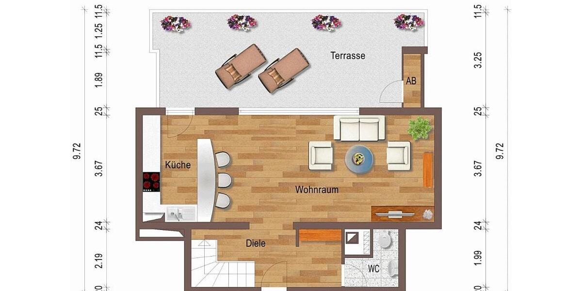Maisonettenwohnung Wuppertal Arrenberg - 2 Zimmer, 91 m&sup2;, 850&euro; | Angebot:26697880