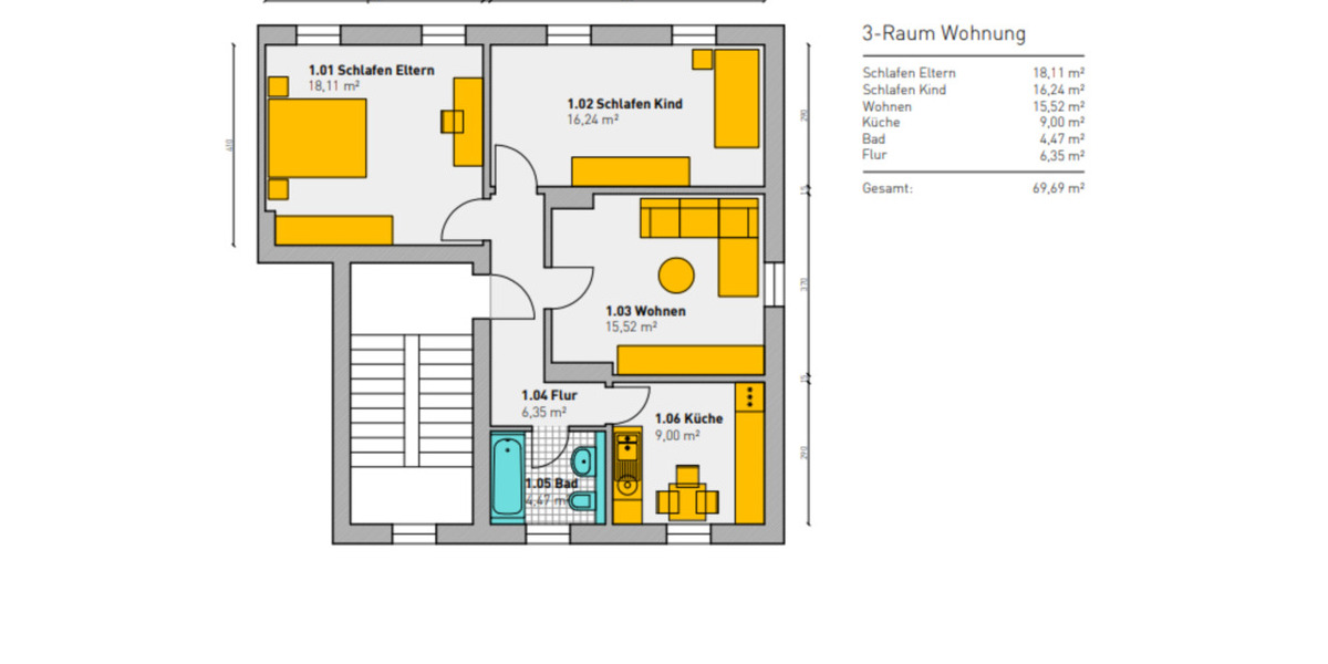Etagenwohnung Schipkau Barranmühle - 3 Zimmer, 69 m&sup2;, 700&euro; | Angebot:24346290