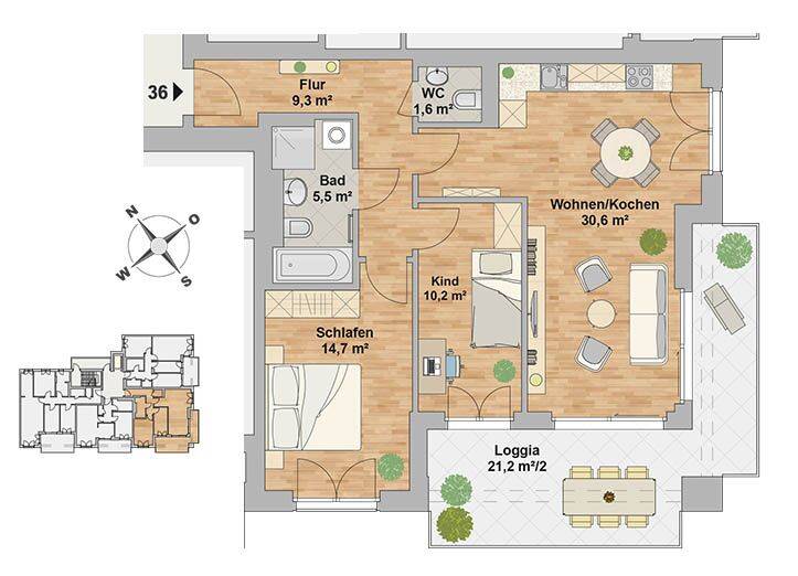 * exklusive 3 Raumwohnung mit großer Loggia und Elbblick in der HafenCity * 3 zimmer