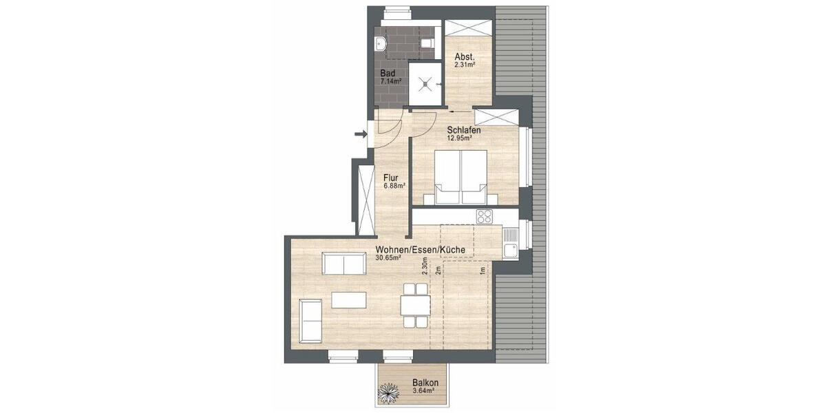 Dachgeschoßwohnung Münster Münster-Südost - 2 Zimmer, 61 m&sup2;, 1.300&euro; | Angebot:26699638