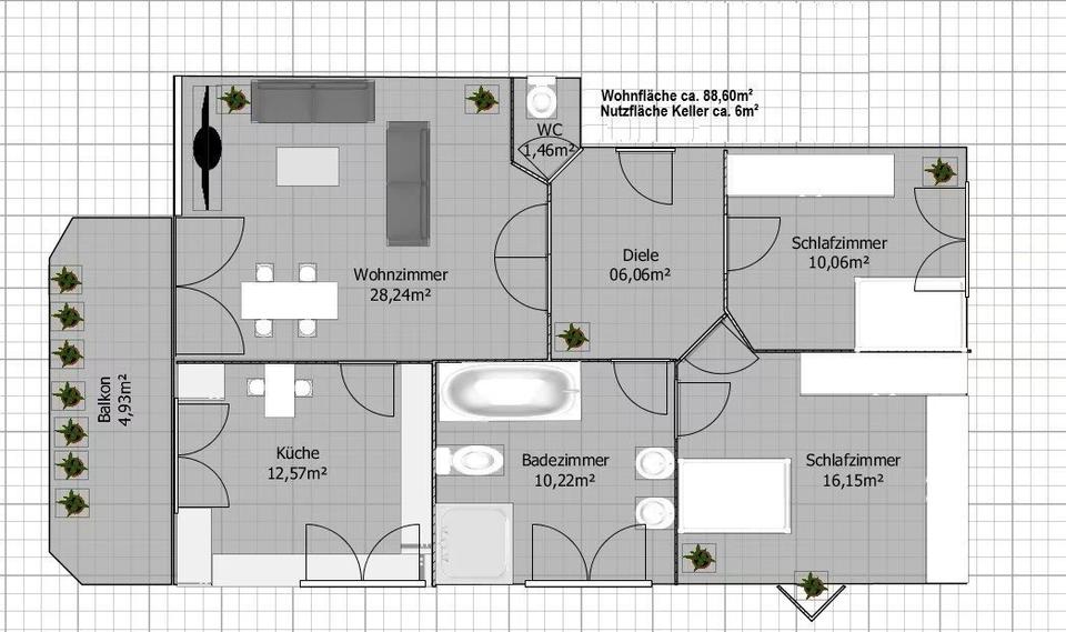 Etagenwohnung Hofheim am Taunus - 3 Zimmer, 89 m&sup2;, 1.200&euro; | Angebot:26484189