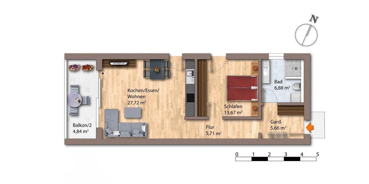 Erdgeschoßwohnung Waldkirchen - 2 Zimmer, 64 m&sup2;, 710&euro; | Angebot:26611728