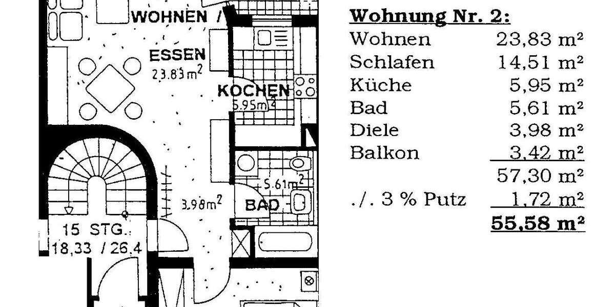 Etagenwohnung Biberach-Rissegg Rissegg - 2.5 Zimmer, 56 m&sup2;, 735&euro; | Angebot:26677275