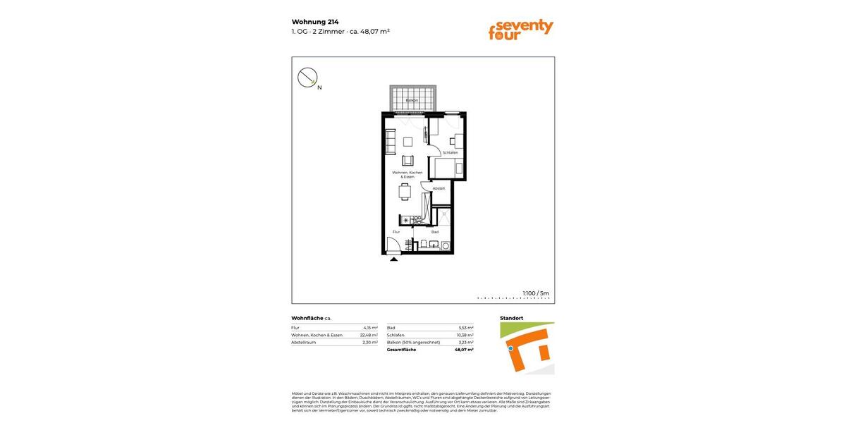 Etagenwohnung Lübeck Sankt Lorenz Nord - 2 Zimmer, 48 m&sup2;, 845&euro; | Angebot:26660310