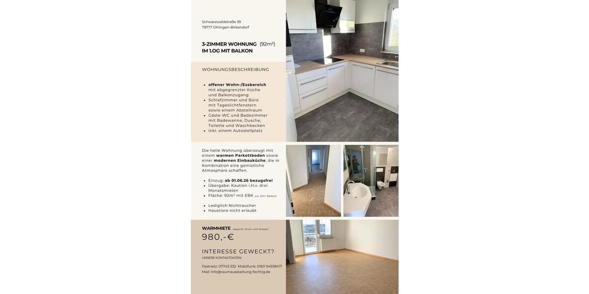 Etagenwohnung Ühlingen-Birkendorf Birkendorf - 3 Zimmer, 92 m&sup2;, 980&euro; | Angebot:25919063