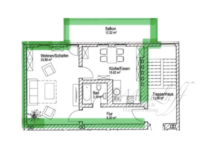 Dachgeschoßwohnung Stendal - 1.5 Zimmer, 53 m&sup2;, 368&euro; | Angebot:26008358