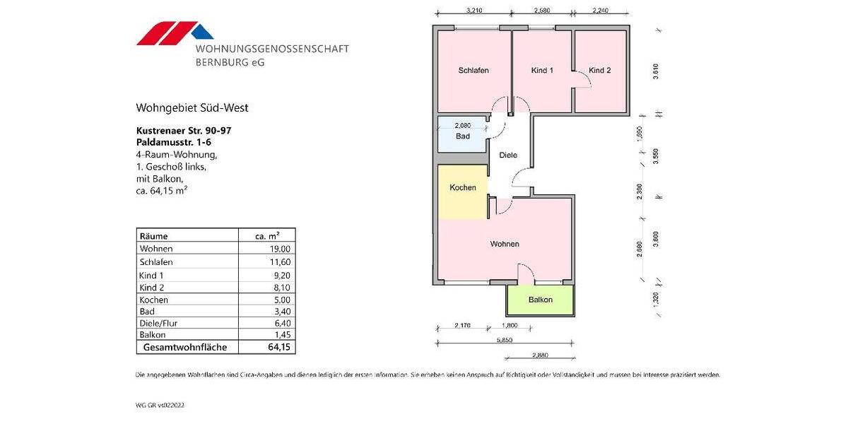 Etagenwohnung Bernburg (Saale) - 4 Zimmer, 64 m&sup2;, 417&euro; | Angebot:26056022