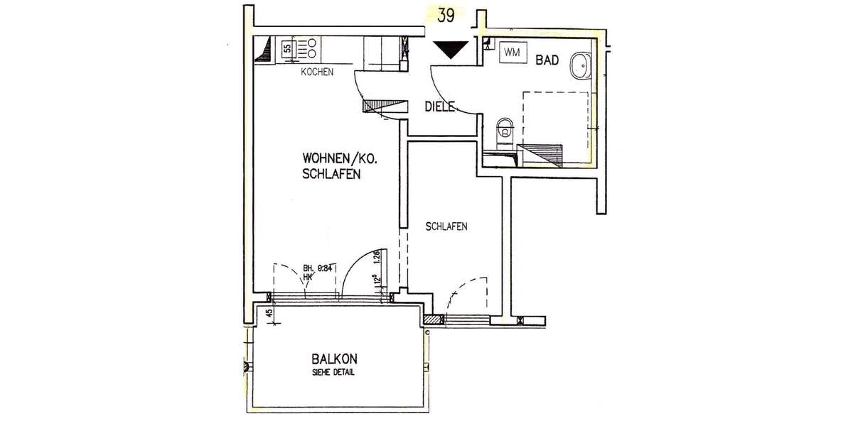 Etagenwohnung Erlangen Innenstadt - 1 Zimmer, 37 m&sup2;, 450&euro; | Angebot:25771334
