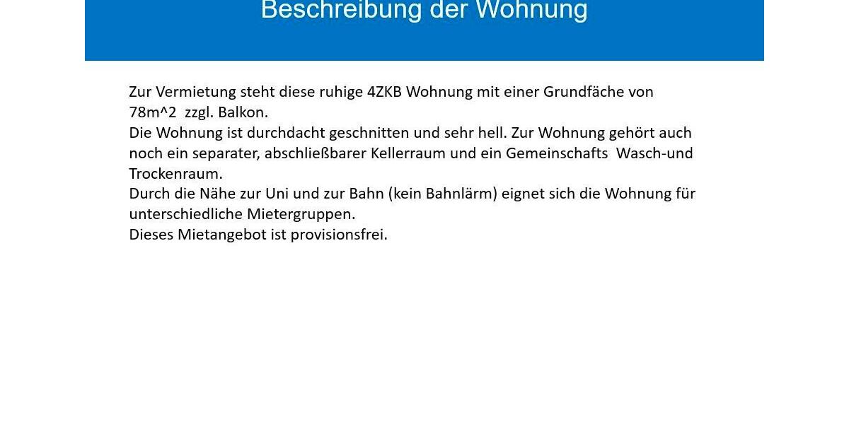 4ZKB 80m2 EG Balkon ruhige Lage 4 zimmer