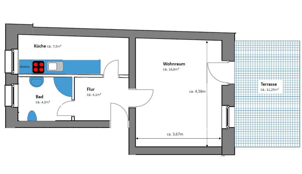 Erdgeschoßwohnung Eberswalde - 1 Zimmer, 36 m&sup2;, 449&euro; | Angebot:26136307