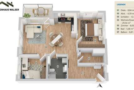 Wohnung Ulm-Wiblingen Wiblingen - 3 Zimmer, 74 m&sup2;, 1.250&euro; | Angebot:26164125