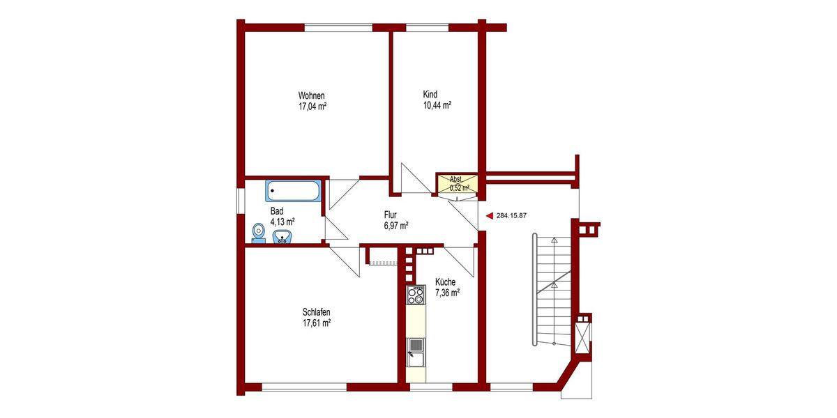 Etagenwohnung Oldenburg Kreyenbrück - 3 Zimmer, 64 m&sup2;, 529&euro; | Angebot:26632509