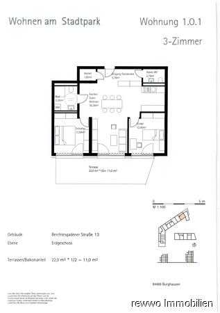 Erdgeschoßwohnung Burghausen - 3 Zimmer, 84 m&sup2;, 1.092&euro; | Angebot:25234383