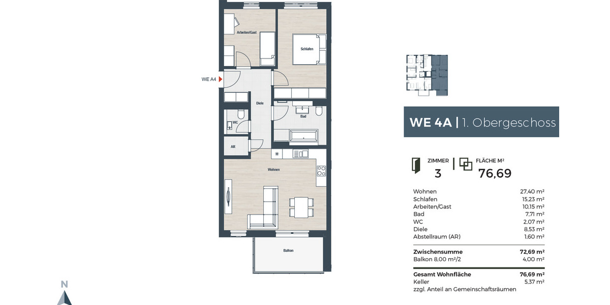 Etagenwohnung Erlangen Dechsendorf - 3 Zimmer, 76 m&sup2;, 1.230&euro; | Angebot:24608065