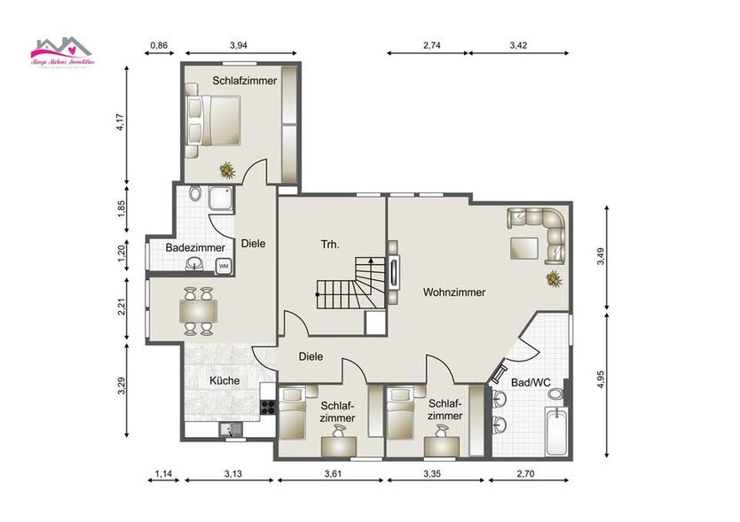 4 Zimmer Dachgeschoßwohnung mit Gartennutzung