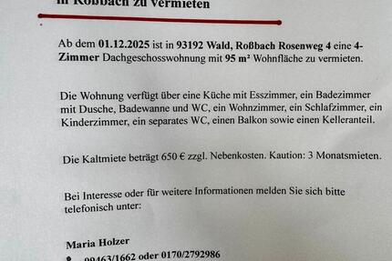 Wohnung Regensburg Gallingkofen - 3 Zimmer, 95 m&sup2;, 650&euro; | Angebot:24980468
