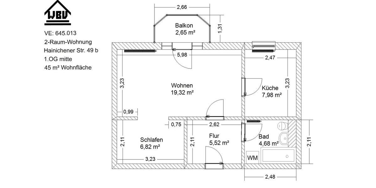 Etagenwohnung Waldheim - 1 Zimmer, 45 m&sup2;, 283&euro; | Angebot:22085408