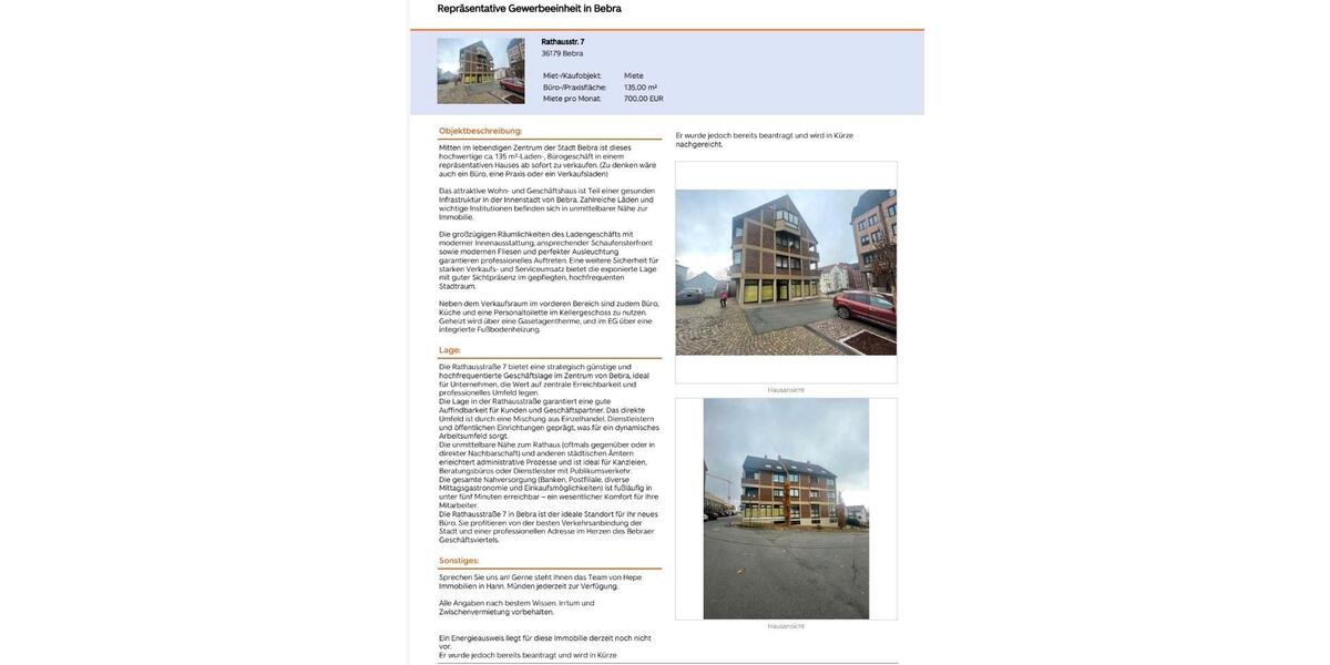 Gewerbeobjekt Bebra - 700&euro; | Angebot:25673556