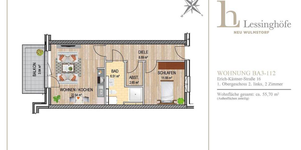 Etagenwohnung Neu Wulmstorf - 2 Zimmer, 55 m&sup2;, 740&euro; | Angebot:26908727