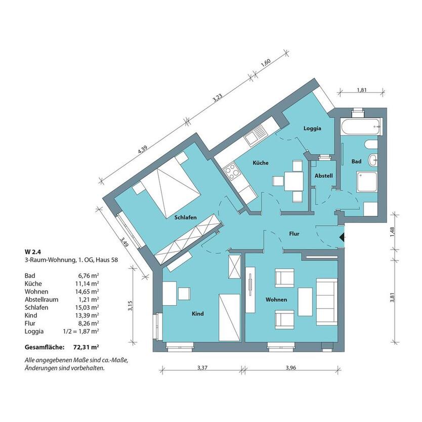 Sanierte 3-Raum-Wohnung im Altbau mit Dusche, Badewanne und Balkon zimmer