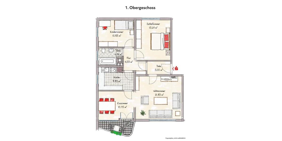 Etagenwohnung Haßfurt - 3 Zimmer, 80 m&sup2;, 690&euro; | Angebot:22732694