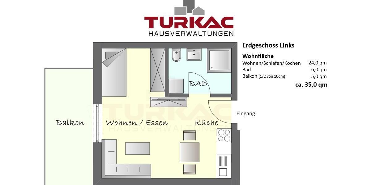 Etagenwohnung Hüttenberg - 1 Zimmer, 35 m&sup2;, 600&euro; | Angebot:26196693