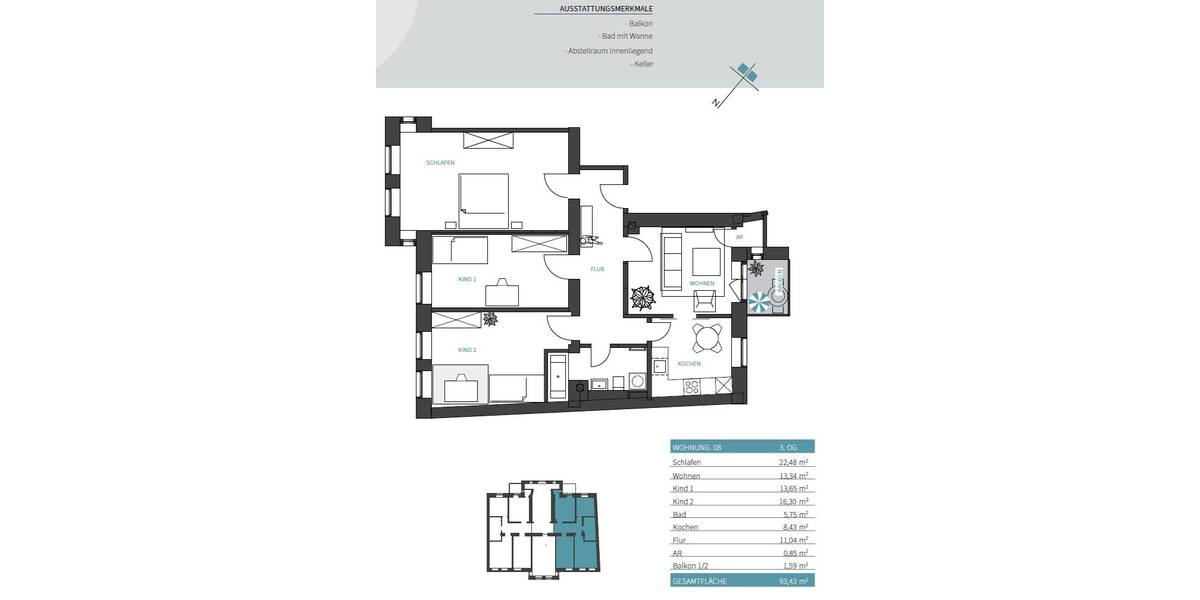 Etagenwohnung Chemnitz Sonnenberg - 4 Zimmer, 93 m&sup2;, 666&euro; | Angebot:26825028