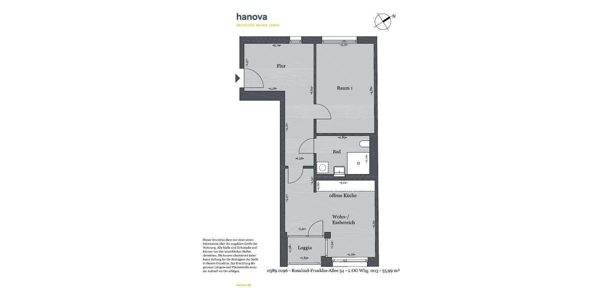 Etagenwohnung Hannover Bemerode - 2 Zimmer, 56 m&sup2;, 616&euro; | Angebot:26998000