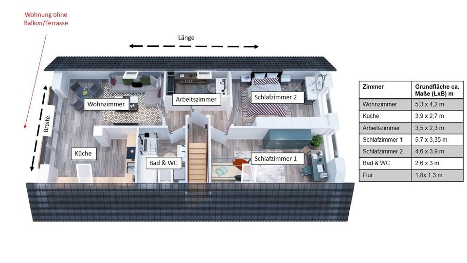 Dachgeschoßwohnung Itzehoe - 3.5 Zimmer, 81 m&sup2;, 900&euro; | Angebot:26030831