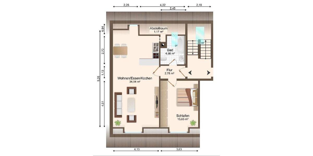 Dachgeschoßwohnung Weil am Rhein - 2 Zimmer, 58 m&sup2;, 770&euro; | Angebot:26553599