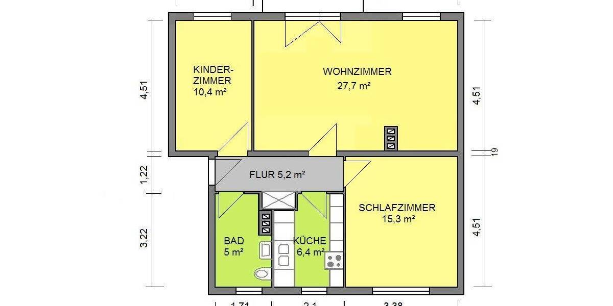 Etagenwohnung Eisenach - 3 Zimmer, 70 m&sup2;, 550&euro; | Angebot:26853027