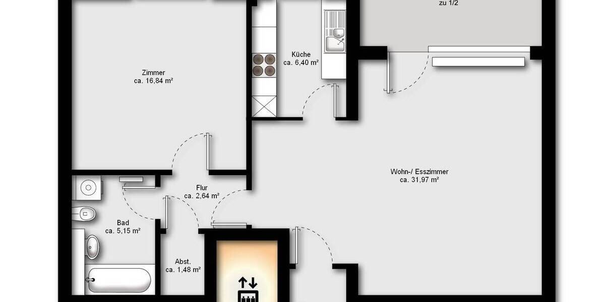 Etagenwohnung Bremen St. Magnus - 2 Zimmer, 70 m&sup2;, 580&euro; | Angebot:26093787