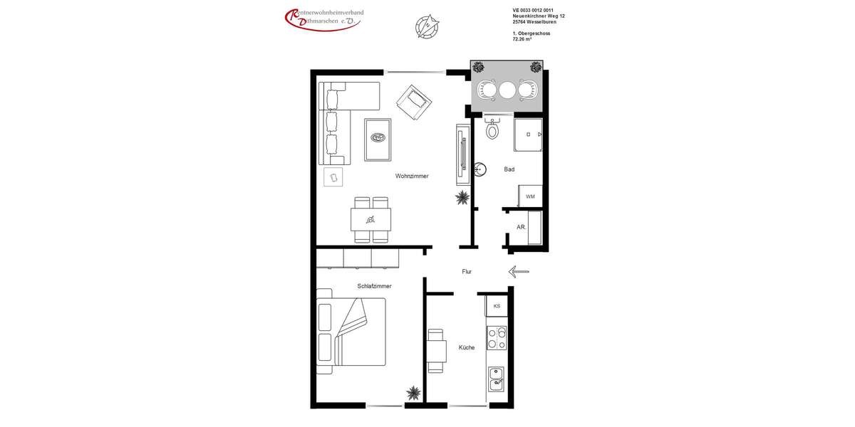 Etagenwohnung Wesselburen - 3 Zimmer, 72 m&sup2;, 490&euro; | Angebot:24818535