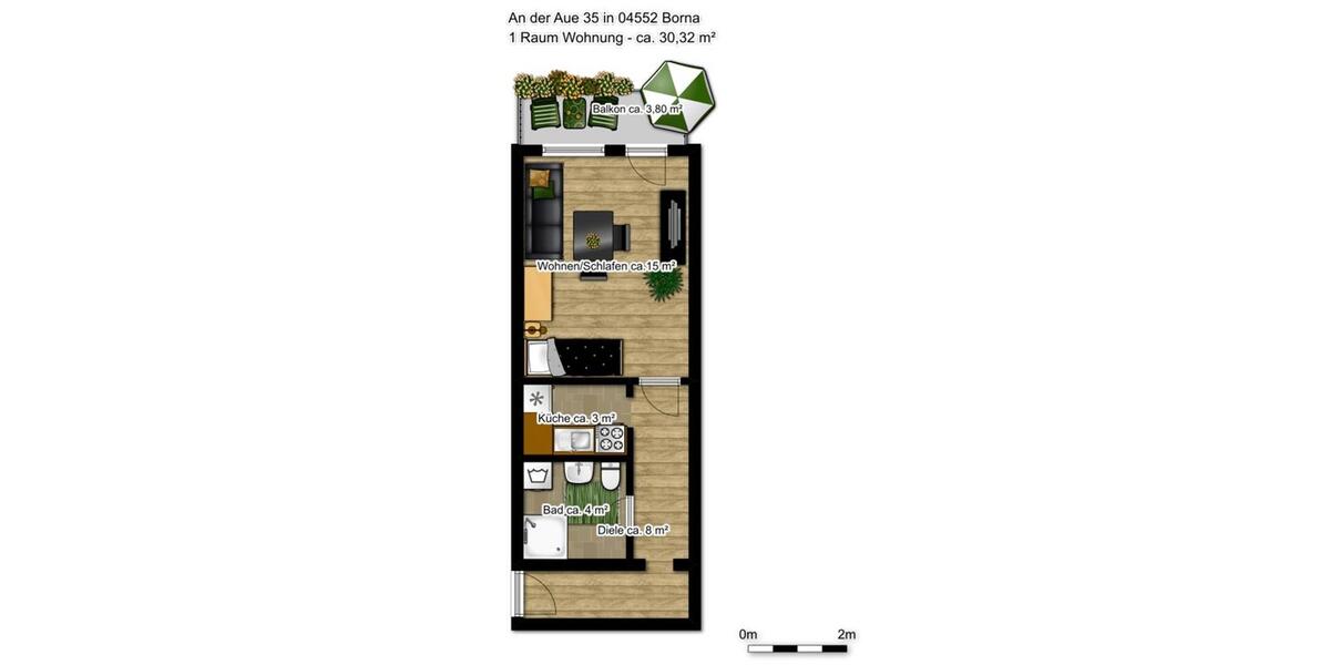 Etagenwohnung Borna - 1 Zimmer, 30 m&sup2;, 250&euro; | Angebot:26553319