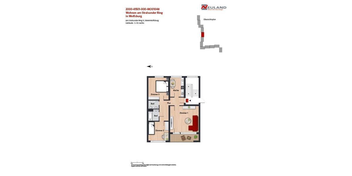 Etagenwohnung Wolfsburg Detmerode - 3 Zimmer, 71 m&sup2;, 510&euro; | Angebot:25644395