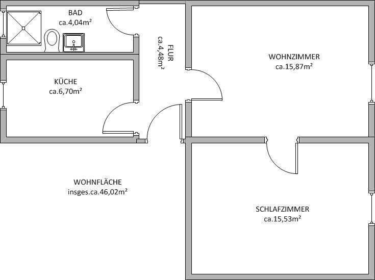 Etagenwohnung Bitterfeld-Wolfen Wolfen - 2 Zimmer, 46 m&sup2;, 323&euro; | Angebot:25822716