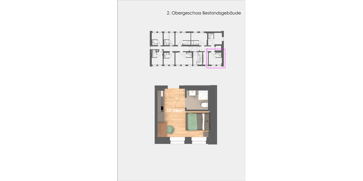Etagenwohnung Fulda - 1 Zimmer, 21 m&sup2;, 570&euro; | Angebot:24659634