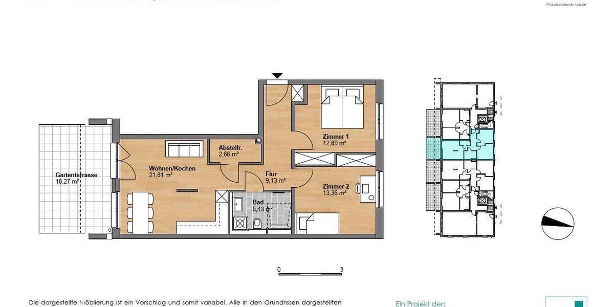 Terrassenwohnung Laatzen Laatzen-Mitte - 3 Zimmer, 72 m&sup2;, 825&euro; | Angebot:26160472