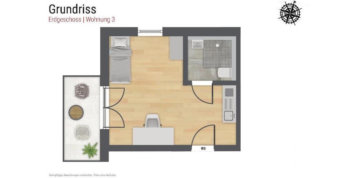 Etagenwohnung Augsburg Haunstetten-Siebenbrunn - 1 Zimmer, 27 m&sup2;, 629&euro; | Angebot:24626229