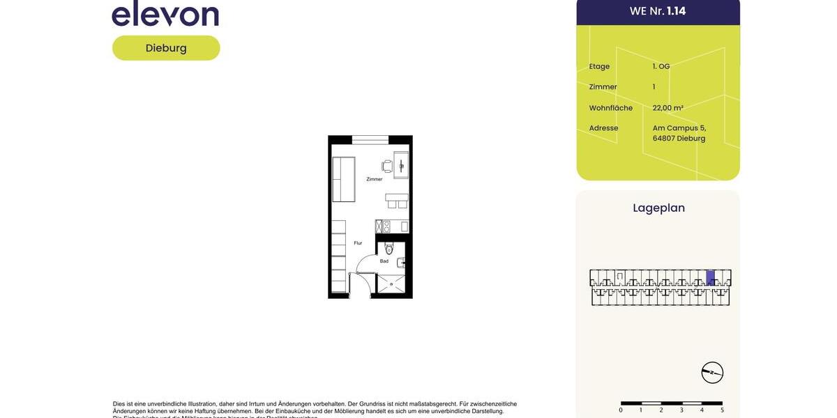 Etagenwohnung Dieburg - 1 Zimmer, 22 m&sup2;, 407&euro; | Angebot:25963364