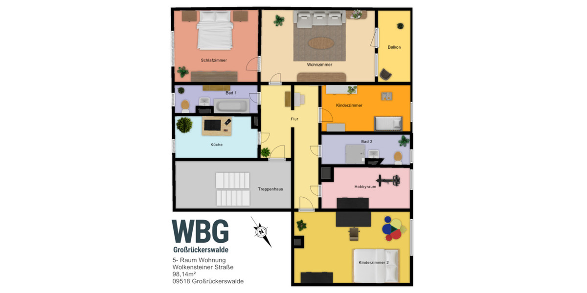 Etagenwohnung Großrückerswalde - 5 Zimmer, 98 m&sup2;, 500&euro; | Angebot:25478307